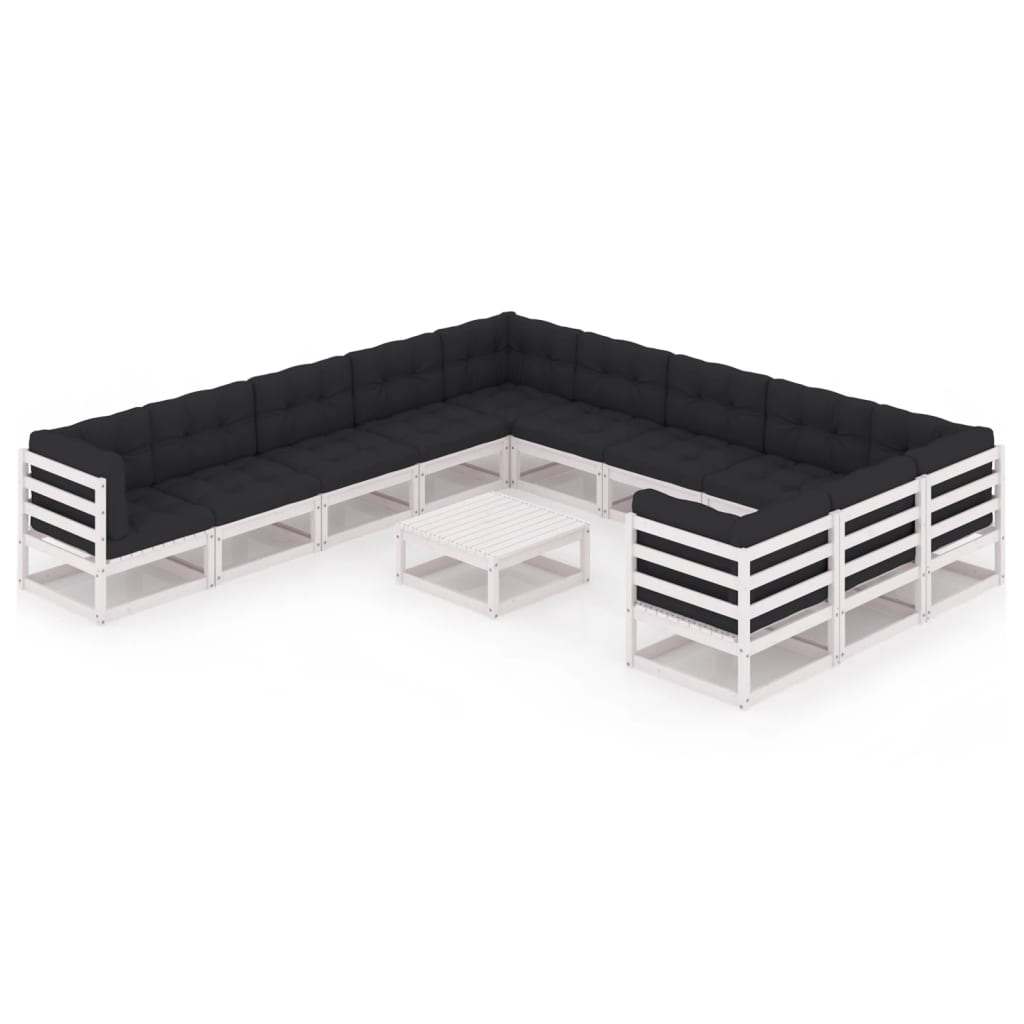 12-tlg. Garten-Lounge-Set mit Kissen Weiss Kiefer Massivholz